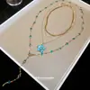 Collar con Colgante de Perla Flor Pintada al Óleo Multicapa Apilable Forma de Y Estilo Vacaciones Retro Cadena para Clavícula Lujo Ligero Sensación de Alta Gama Collar para Mujer