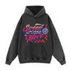 Moletom com Capuz Estampado com Slogan Desgastado, Marca de Moda High Street Lavagem Vintage, Top Unissex de Corte Amplo, Em Estoque