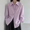 Camisa minimalista de alta qualidade em algodão lavado, cor sólida, feminina, Dongdaemun Coreia, camisa básica de outono com manga longa feminina