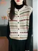 Colete Cardigan Tricô Jacquard Retrô para Mulheres Novo Design em Camadas Sem Mangas Colete Casual com Colete de Suéter