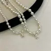 Collar de Perlas de Vidrio, Cadena para Clavícula de Diseño de Lujo de Gama Alta, Cadena para Suéter con Colgante de Perla de Agua Dulce Tipo Guisante