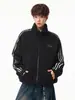 Sudadera cárdigan Hanlu de estilo americano casual de forro polar con cuello alto para hombre, versión de otoño, chaqueta retro con bloques de color