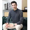 Yingao Suéter Masculino Espesso Outono/Inverno Gola Meia-Alta Todo em Lã Manga Longa Cor Sólida Tricô Quente Suéter para Pai de Meia-Idade
