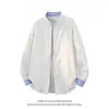 Nueva Camisa de Color Sólido con Cuello Alto para Hombre de Primavera y Otoño, Camisa Holgada de Manga Larga, Chaqueta Top Casual Versátil Retro Americana