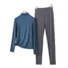 Conjunto Casual de Dos Piezas para el Hogar, Holgado, Talla Grande, Modal Delgado, para Primavera y Otoño, con Cuello Semi Alto, Mangas Largas y Pantalones de Cintura Alta