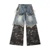 2026 Nuevo Estilo Transfronterizo Patchwork Retro Vintage Moda Americana de Calle Pantalones de Pierna Recta Estilo Ins Otoño e Invierno Comercio Exterior