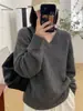 Suéter de Punto Retro de Cuello en V Nuevo Otoño/Invierno Estilo Coreano para Mujer, Holgado, Perezoso, Versátil, Adelgazante, Capa Base