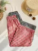 Pantalones de cuadros de pierna ancha para niñas de verano, un conjunto de dos, con cintura elástica, estampado de cuadros retro, ligeros, de pierna recta, pantalones largos casuales, modernos