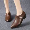 Zapatos de Cuero Suave de Boca Profunda para Mujer 2026 Otoño Nueva Llegada Punta Fina Tacón Grueso Zapatos de Madre Slip-on Suela Suave Versátiles Zapatos Pequeños de Cuero