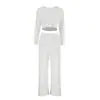 Primavera 2025 Nuevo Conjunto de Dos Piezas para el Hogar de Mujer de Punto Jacquard Blanco con Pantalones Largos Pijamas
