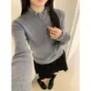 Suéter de Punto con Encaje de Cuello Alto Relajado de Manga Larga para Mujer 2026, Camisa Base Casual Ajustada para Otoño