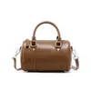 Bolsa Boston Almofada Couro Bovino de Primeira Camada Zíper Ombro Couro Genuíno High-End Pequena Tote Bag Feminina para o Dia a Dia