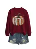 Amazon eBay site independente moda casual divertida moletom feminino com estampa de abóbora gola redonda manga longa em estoque