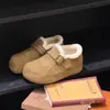 Sapatos Birkenstock de Lã Estilo Retrô para Aumentar a Altura para Mulheres, Novos Mocassins Planos Versáteis de Calçar Fácil para Outono e Inverno de 2026