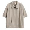 Camisa de Manga Corta con Doble Cremallera clenafit para Jóvenes Verano Estilo Americano Marca de Moda Simple Holgada Hombro Caído