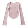 American Hot girl pit escovado malha manga comprida camisa inferior para mulheres 2023 outono e inverno Novo slim square collar slimming top