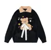 Suéter Tejido de Oso Estilo Dulce Japonés y Coreano Imitación Mink para Mujer Nuevo Otoño e Invierno Cuello Estilo Perezoso Suave Pegajoso Top Negro