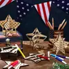 Artesanato de Estrela de Madeira Dia da Memória Estrela de Cinco Pontas 3D Logotipo Dia da Independência Bandeja em Camadas DIY Decorações Feitas à Mão