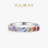 Anillo de plata de ley S925 con destellos de diamantes de colores para mujer, diseño elegante de estilo europeo y americano, anillo de estilo apilado con temperamento que combina con todo.
