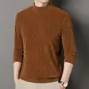 Suéter de cuello redondo de polar de grano olímpico para hombre de otoño e invierno, camisa de base estampada con parte superior de polar de manga larga gruesa y cálida para mediana edad