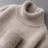 Suéter de Lana 100% Pura Grueso de Doble Hilo Otoño e Invierno para Hombre Cuello Alto Jersey Suéter Casual Holgado Tejido Base Suéter de Cachemira