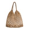 Bolso de Playa Calado Tejido con Cuerda de Algodón para Mujer 2025 Nuevo Verano Popular Bolso de Paja Bolso Tote de Hombro de Gran Capacidad