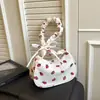Nova Bolsa Feminina 2025 Moda Casual Grande Capacidade Bolsa de Ombro Estilo Simples Doce Bolsa Transversal de Veludo Morango