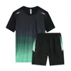 Conjunto de roupas esportivas de secagem rápida transfronteiriço masculino camiseta de manga curta verão corrida esportes treinamento fitness sportswear solto