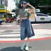 Novedad en stock jeans de pierna ancha acampanados cropped holgados plisados de cintura alta adelgazantes estilo retro americano para mujer primavera/verano 2025