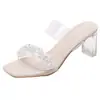 Sandalias de pedrería para mujer 2026 moda de verano versátiles sin cordones estilo hada transparentes de tacón alto grueso