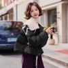 Casaco Outwear de Algodão Novo Roxo 2025 Inverno Novo Feminino Splicing de Lã de Cordeiro Moda Tendência Gola Reversível Jaqueta de Penas de Pato Branco
