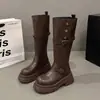 Botas largas adelgazantes de suela gruesa Ladde para mujer, tacón grueso, nuevas y elegantes botas de cuero marrones 2026, botas altas de montar para otoño e invierno