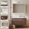 Gabinete de Baño de Madera Maciza Estilo Medieval con Cajones Dobles y Amplio Espacio de Almacenamiento, Lavabo Cerámico Integrado