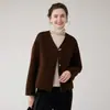 Casaco de Lã Simples Dupla Face Outono/Inverno 2026 para Mulheres, Curto com Decote V e Botões de Chifre, Jaqueta de Lã Pura Elegante e Minimalista