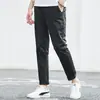 Calças casuais masculinas primavera e outono slim retas calças cropped verão finas cáqui versátil masculinas folgadas