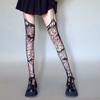 Medias de Halloween con tirantes, medias negras huecas con diseño de murciélago, sexys, con tirantes, para mujer, medias de rejilla.