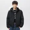 Jaqueta de Algodão Branca com Capuz e Gola Grande de Pelo para Homens e Mulheres, Estilo Curto de Inverno com Forro de Fleece, Parka Grossa, Marca de Moda High Street, Roupa de Trabalho, Casaco de Algodão