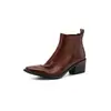 Botines Chelsea de piel con punta cuadrada y tacón grueso de 5,5 cm, estilo vintage otoño e invierno, ajustados, versátiles, sin cordones, estilo old money