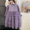 Falda tutú de malla con diseño de pastel para niña, traje de princesa con costuras de alto nivel, para primavera y otoño