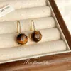 2025 Nuevo Otoño e Invierno Piedra Natural Ojo de Tigre Piedra Redonda Geométrico Chapado en 14K Literario Retro Fábrica Pendientes Pendientes