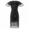 Vestido de Festa Sexy Fashionável Tamanho Grande Bordado com Miçangas Lantejoulas e Franjas Estilo Europeu e Americano Retrô Anos 1920