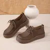 Estoque Disponível Confortáveis Retrô Feitas à Mão Solado Macio Botas Curtas Outono e Inverno Novas Cano Alto Casuais Couro Genuíno Sapatos Femininos Botas de Couro Planas com Cadarço