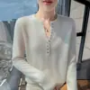 Camada base de cashmere com gola redonda e base de colarinho semiaberta, novo suéter de malha simples, cor sólida, caimento solto, feminino, para outono/inverno