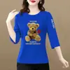 Superávit de comercio exterior transfronterizo, blusas para mujeres de mediana edad y mayores, talla petite, corte holgado, estampadas, versátiles, camiseta de manga tres cuartos