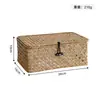Caja de Almacenamiento Rectangular para Escritorio, Caja de Regalo Tejida a Mano, Cesta de Almacenamiento para Aperitivos y Objetos Varios de Mesa de Centro, Cesta de Almacenamiento Tejida de Paja con Tapa