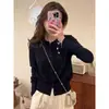 Cárdigan de punto fino de lana suave y amigable con la piel, formato grande para mujer, estilo coreano, abrigo exterior suelto, negro