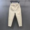 Jeans Pai Khaki de Cintura Alta, Modelagem Solta Emagrecedora para Mulheres, Calças Harem Versáteis Autênticas Estilo Cenoura para Outono 2024