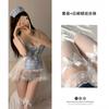 Lencería Divertida Nocturna para Mujer, Puro Deseo, Lindo Conjunto de Falda de Gasa Azul Transparente, Vestido de Tirantes Sexy Seductor