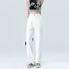 Jeans Rectos Simples y de Moda Estilo Coreano para Mujer, Nuevos para Primavera y Otoño, de Cintura Alta, Adelgazantes y que Alargan la Figura, Sueltos