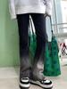 Vestido de Primavera Senso de Design Jeans Gradiente Micro-flare Feminino Cor Contrastante Pequeno Slim-fit Cintura Alta Calça Ferradura